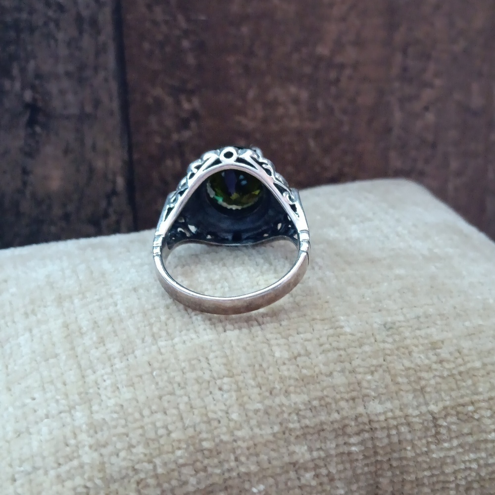 Silver Four Prong Setting Multi Faceted Glass Or … - image 3